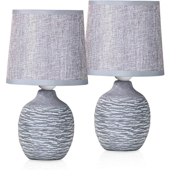 Schreibtischlampe BRUBAKER Grau, Leinen-Schirm, Steingut-Standfuß, 2 Stück 1 Schreibtischlampe BRUBAKER Grau, Leinen-Schirm, Steingut-Standfuß, 2 Stück