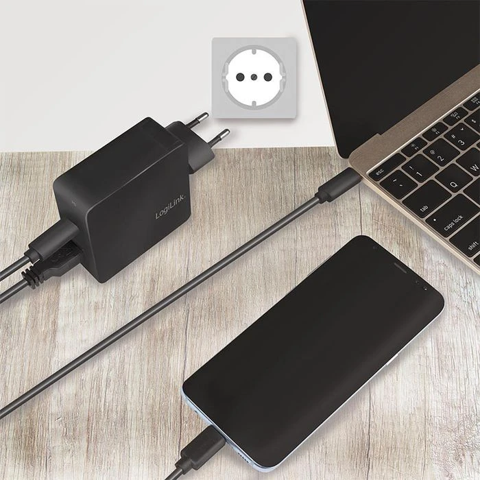 LogiLink USB-Ladegerät PA0213, 65W, 3,25A, Schwarz, 1x USB C, 1x USB A, 2 Port 2 LogiLink USB-Ladegerät PA0213, 65W, 3,25A, Schwarz, 1x USB C, 1x USB A, 2 Port – Bild 2
