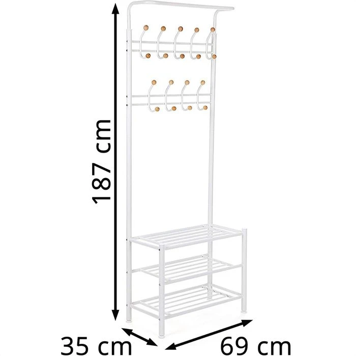 Songmics Garderobenständer HSR04W, Mit 18 Haken, Metall, Weiß 2 Songmics Garderobenständer HSR04W, Mit 18 Haken, Metall, Weiß – Bild 2