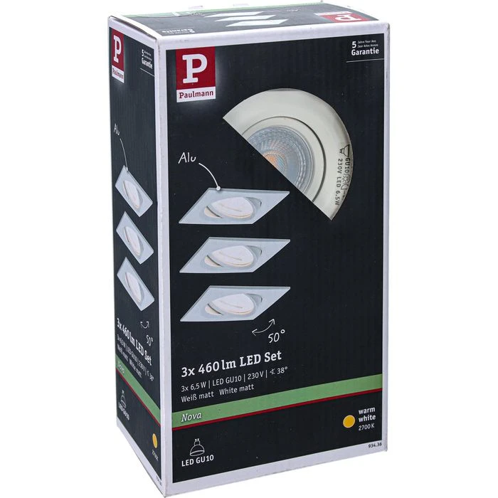 Paulmann Einbaustrahler Nova Weiß GU10 LED, 460 Lm, 6,5 W, Warmweiß, Schwenkbar, 3 Stk. 4 Paulmann Einbaustrahler Nova Weiß GU10 LED, 460 Lm, 6,5 W, Warmweiß, Schwenkbar, 3 Stk. – Bild 4
