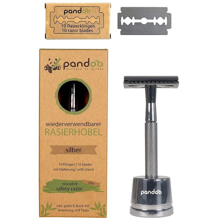 Pandoo Rasierer Rasierhobel Aus Metall, Silber, Für Damen Und Herren, Inkl. Halterung + 10 Klingen 1 Pandoo Rasierer Rasierhobel Aus Metall, Silber, Für Damen Und Herren, Inkl. Halterung + 10 Klingen