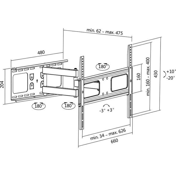 LogiLink TV-Wandhalterung BP0028, Schwarz, Neigbar, Schwenkbar, 37-70 Zoll 2 LogiLink TV-Wandhalterung BP0028, Schwarz, Neigbar, Schwenkbar, 37-70 Zoll – Bild 2