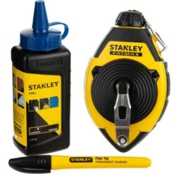 Stanley Schlagschnur FatMax, 0-47-681, Set, 30m, Schnellkurbelsystem, Marker & Kreide Blau