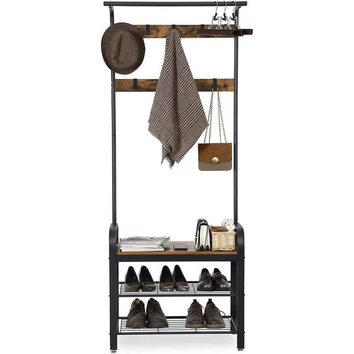Vasagle Garderobenständer HSR40B, Vintage, Mit 9 Haken, Metall / Holz, Schwarz / Braun 3 Vasagle Garderobenständer HSR40B, Vintage, Mit 9 Haken, Metall / Holz, Schwarz / Braun – Bild 3