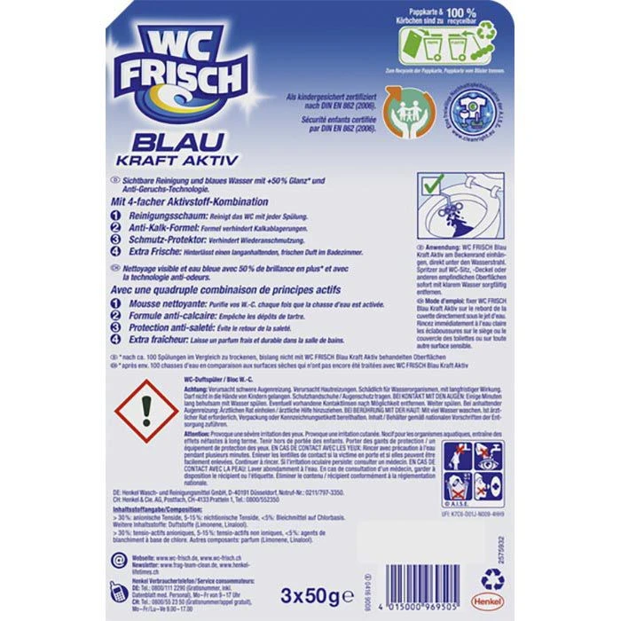 WC-Frisch WC-Duftspüler Blau Kraft Aktiv Chlor, Färbt Das Wasser Blau, Im Korb, 3 Stück 3 WC-Frisch WC-Duftspüler Blau Kraft Aktiv Chlor, Färbt Das Wasser Blau, Im Korb, 3 Stück – Bild 3