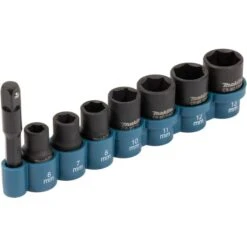 Makita Steckschlüssel E-12289, 8-teilig, 6-13mm Schlüsselweite - 38mm Länge, 1/4 Zoll