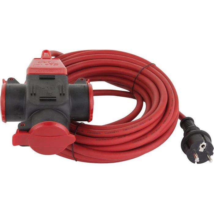 REV Verlängerungskabel 10m, 3-fach Schutzkontakt, IP44, Außen, Rot 1 REV Verlängerungskabel 10m, 3-fach Schutzkontakt, IP44, Außen, Rot