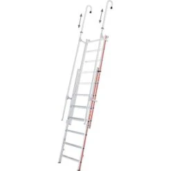 Hymer Schiebeleiter 609204 , 2 X 8 Sprossen, Einhängeleiter Mit Handläufen, Arbeitshöhe: 4,95m