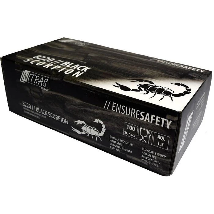 NITRAS Einmalhandschuhe Black Scorpion, Latex, Puderfrei, Schwarz, 100 Stück, Größe L 4 NITRAS Einmalhandschuhe Black Scorpion, Latex, Puderfrei, Schwarz, 100 Stück, Größe L – Bild 4