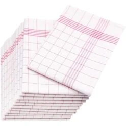Zollner Geschirrtuch 27200, 50 X 70 Cm, 12 Stück, 50% Leinen, 50% Baumwolle, Rot-weiß, Kariert