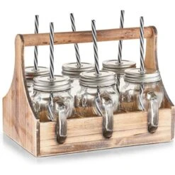 Zeller Trinkgläser 19747, Mit Deckel Und Strohhalm, 450ml, In Kiste, 6 Stück