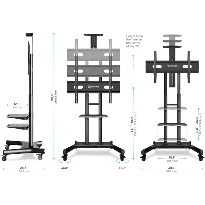 Onkron TV-Ständer TS1881-BLK, Schwarz, TV-Standfuß,55-80 Zoll, Mit Zwischenboden & Rollen 3 Onkron TV-Ständer TS1881-BLK, Schwarz, TV-Standfuß,55-80 Zoll, Mit Zwischenboden & Rollen – Bild 3