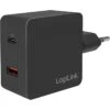 LogiLink USB-Ladegerät PA0220, 18W, 3A, Schwarz, 1x USB C, 1x USB A, 2 Port