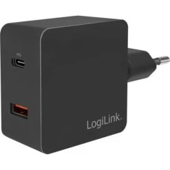 LogiLink USB-Ladegerät PA0220, 18W, 3A, Schwarz, 1x USB C, 1x USB A, 2 Port