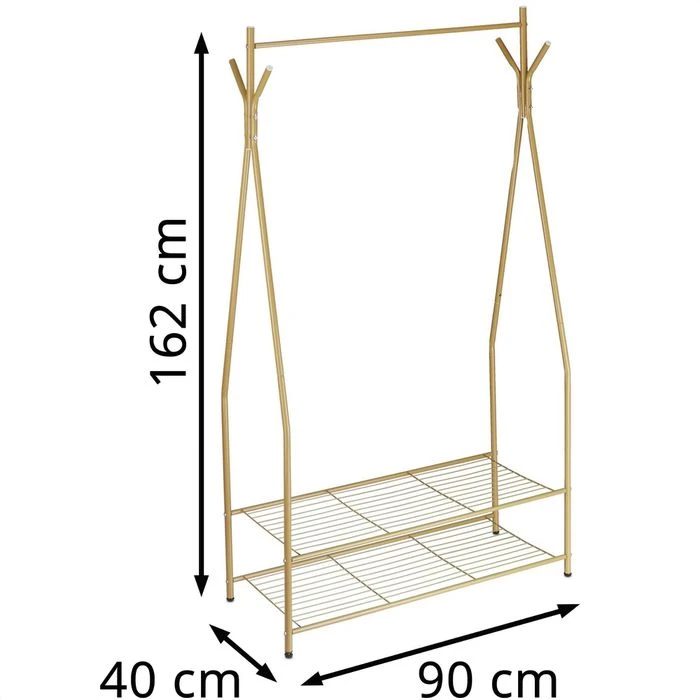 Relaxdays Garderobenständer Sandra, 10020565, Mit 2 Ablagen & 4 Haken, Metall, Hellbraun 2 Relaxdays Garderobenständer Sandra, 10020565, Mit 2 Ablagen & 4 Haken, Metall, Hellbraun – Bild 2