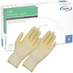 MaiMed Einmalhandschuhe Soft PF Latex, Puderfrei, 74015, Natur, 100 Stück, Größe S