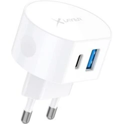 XLayer USB-Ladegerät 218968 20W, 3A, Weiß, 1x USB C, 1x USB A QC 3.0, 2 Port