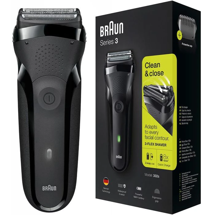 Braun Elektrorasierer Series 3 302s Clean & Close, Trockenrasierer, Schwarz 1 Braun Elektrorasierer Series 3 302s Clean & Close, Trockenrasierer, Schwarz