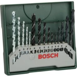 Bosch Bohrer Mini-X-Line Mixed-Set, 15-teiliges Set, 3-8mm, Metall, Holz, Steinbohrer
