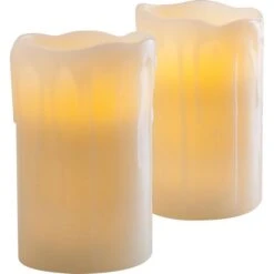 Lights4fun LED-Kerze Echtwachs Creme, 12,5 X 7,8 Cm (HxØ), 2er Set
