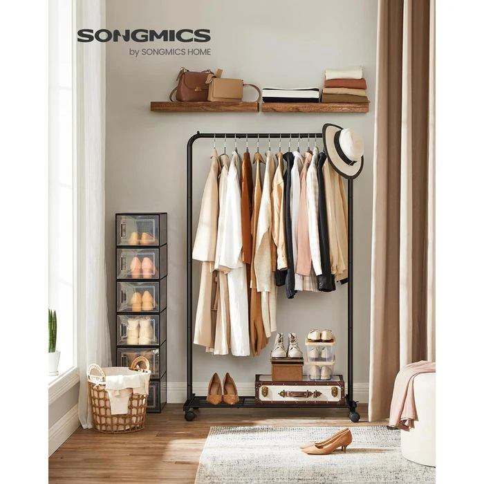 Songmics Garderobenständer HSR25BK, Bis 40 Kg, Mit Rollen & Ablage, Metall, Schwarz 7 Songmics Garderobenständer HSR25BK, Bis 40 Kg, Mit Rollen & Ablage, Metall, Schwarz – Bild 7