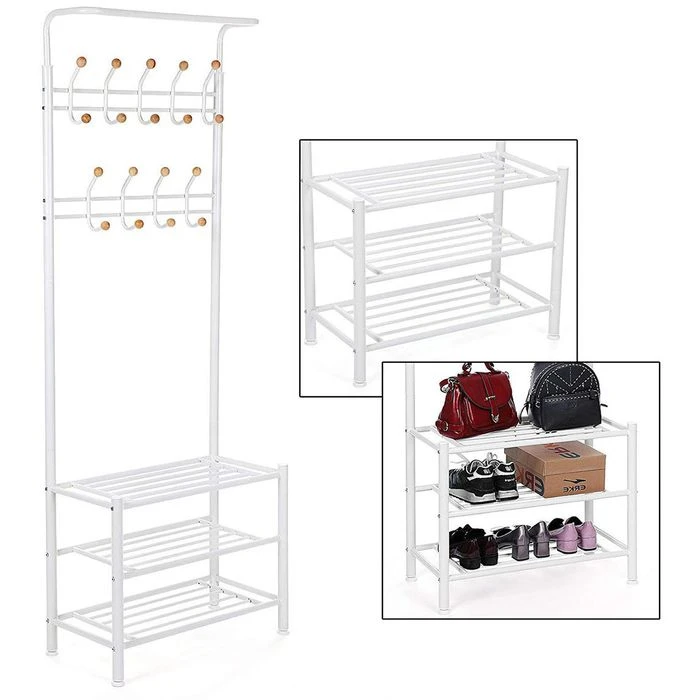 Songmics Garderobenständer HSR04W, Mit 18 Haken, Metall, Weiß 3 Songmics Garderobenständer HSR04W, Mit 18 Haken, Metall, Weiß – Bild 3