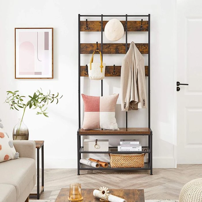 Vasagle Garderobenständer HSR087B01, Vintage, Mit 16 Haken, Metall / Holz, Schwarz / Braun 4 Vasagle Garderobenständer HSR087B01, Vintage, Mit 16 Haken, Metall / Holz, Schwarz / Braun – Bild 4