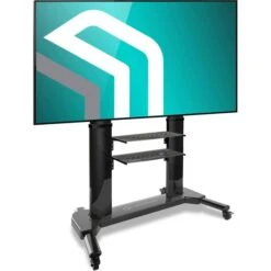 Onkron TV-Ständer TS2771-BLK, Schwarz, TV-Standfuß,42-80 Zoll, Mit Zwischenboden & Rollen