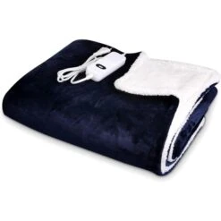 Navaris Heizdecke Poncho, Blau / Weiß, 3 Temperaturen, Abschaltautomatik, 180 X 130cm