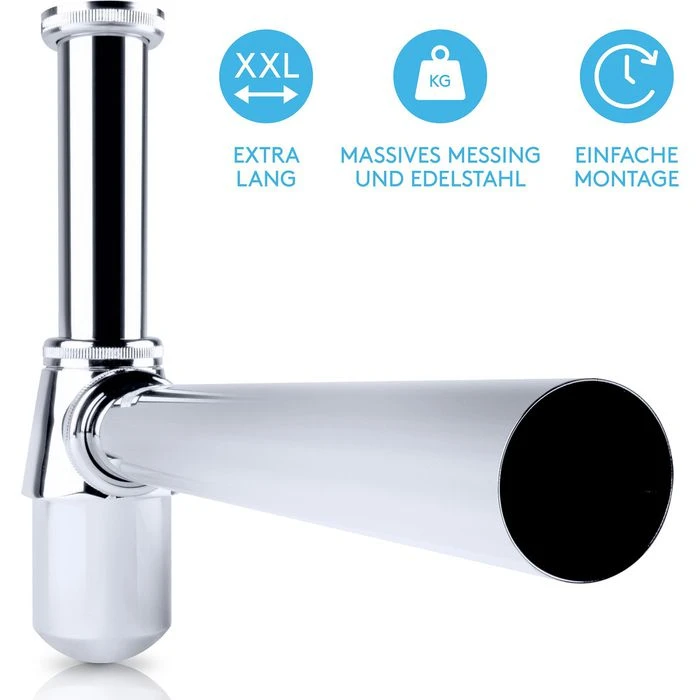 Bächlein Siphon Tassensiphon, 1 1/4 Zoll, Für Waschbecken, Extra Lang, Chrom 4 Bächlein Siphon Tassensiphon, 1 1/4 Zoll, Für Waschbecken, Extra Lang, Chrom – Bild 4