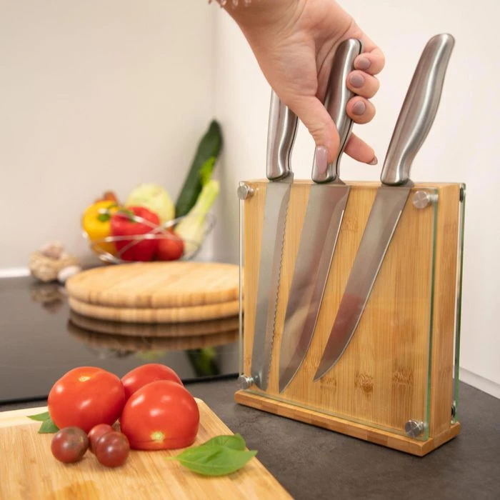 Relaxdays Messerblock 10022160, Bambus Mit Glas, Braun, Unbestückt 2 Relaxdays Messerblock 10022160, Bambus Mit Glas, Braun, Unbestückt – Bild 2