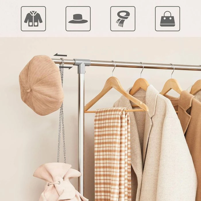 Songmics Garderobenständer LLR401, Mit Rollen, Ausziehbar, Metall, Silber / Grau 4 Songmics Garderobenständer LLR401, Mit Rollen, Ausziehbar, Metall, Silber / Grau – Bild 4