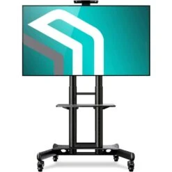 Onkron TV-Ständer TS1551-BLK, Schwarz, TV-Standfuß,32-65 Zoll, Mit Zwischenboden & Rollen