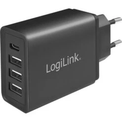 LogiLink USB-Ladegerät PA0221, 27W, 3A, Schwarz, 1x USB C, 3x USB A, 4 Port