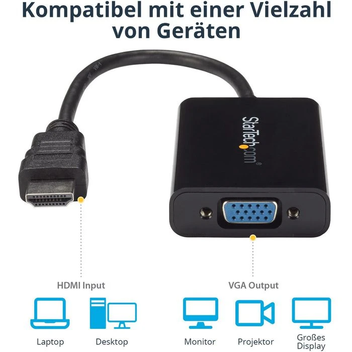 StarTech HDMI-Adapter HD2VGAA2, VGA, 3,5mm Klinke, HDMI A Stecker / VGA, 3,5mm Klinke Buchse 2 StarTech HDMI-Adapter HD2VGAA2, VGA, 3,5mm Klinke, HDMI A Stecker / VGA, 3,5mm Klinke Buchse – Bild 2