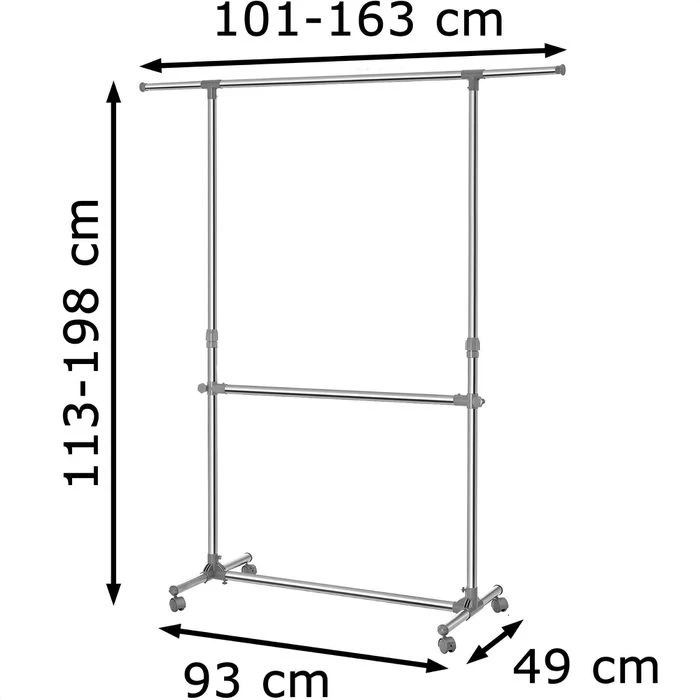 Songmics Garderobenständer LLR401, Mit Rollen, Ausziehbar, Metall, Silber / Grau 2 Songmics Garderobenständer LLR401, Mit Rollen, Ausziehbar, Metall, Silber / Grau – Bild 2