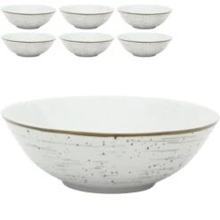Van-Well Müslischale Pur Grau, Porzellan, Grau / Weiß, 18,5cm, Set, 6 Stück