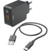 Hama USB-Ladegerät 133755, 19,5W, 3,6A, Schwarz, 1x USB A, 1 Port, Mit USB-C Kabel