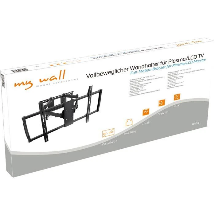 MyWall TV-Wandhalterung HP24L, Schwarz, Scherenarm, Neigbar, Schwenkbar, 60-100 Zoll 3 MyWall TV-Wandhalterung HP24L, Schwarz, Scherenarm, Neigbar, Schwenkbar, 60-100 Zoll – Bild 3