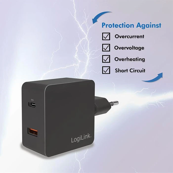 LogiLink USB-Ladegerät PA0220, 18W, 3A, Schwarz, 1x USB C, 1x USB A, 2 Port 5 LogiLink USB-Ladegerät PA0220, 18W, 3A, Schwarz, 1x USB C, 1x USB A, 2 Port – Bild 5