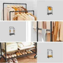 Vasagle Garderobenständer RGR120B01, Vintage, Mit Rollen & 2 Ablagen, Metall / Holz, Braun -Angebote HausGlanz Store 9c897d54daed1676cca8f3b00b8e162e6a00a36c garderobenstaender vasagle rgr120b01 vintage