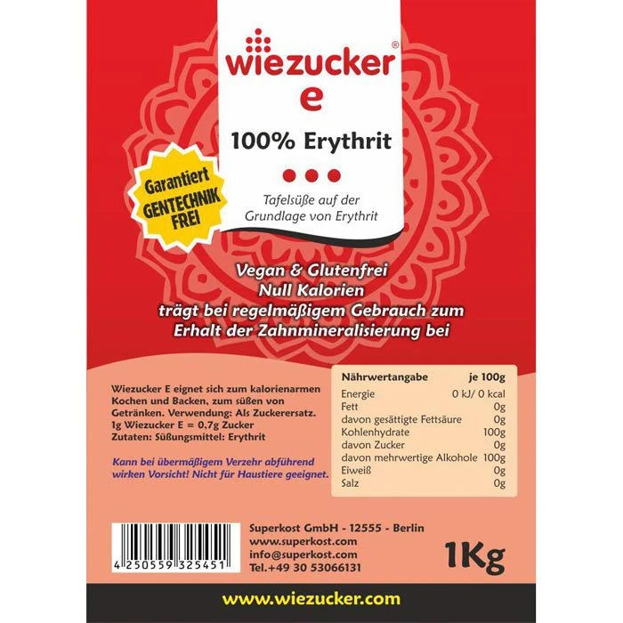 Wiezucker Zuckerersatz E, 100 Prozent Erythrit, Kalorienfrei, 1kg 3 Wiezucker Zuckerersatz E, 100 Prozent Erythrit, Kalorienfrei, 1kg – Bild 3