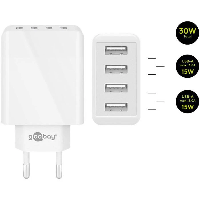 Goobay USB-Ladegerät 44962, 30W, 3A, Weiß, 4x USB A, 4 Port 5 Goobay USB-Ladegerät 44962, 30W, 3A, Weiß, 4x USB A, 4 Port – Bild 5