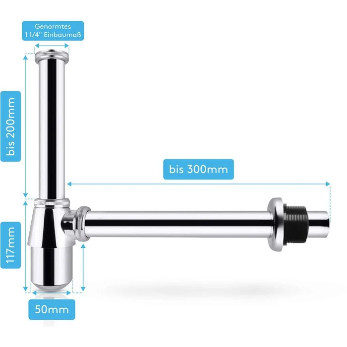 Bächlein Siphon Tassensiphon, 1 1/4 Zoll, Für Waschbecken, Extra Lang, Chrom 2 Bächlein Siphon Tassensiphon, 1 1/4 Zoll, Für Waschbecken, Extra Lang, Chrom – Bild 2