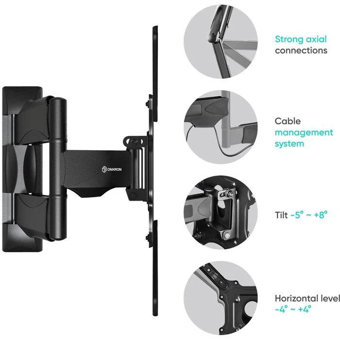 Onkron TV-Wandhalterung M4-BLK, Schwarz, Neigbar, Schwenkbar, 32-55 Zoll 4 Onkron TV-Wandhalterung M4-BLK, Schwarz, Neigbar, Schwenkbar, 32-55 Zoll – Bild 4