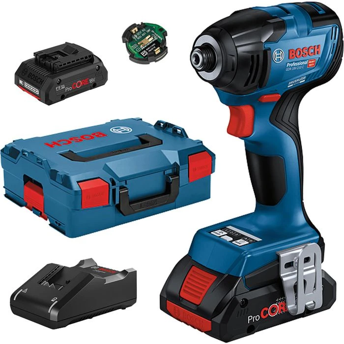 Bosch Akku-Schlagschrauber GDR 18V-210 C, 210Nm, 18V / 4Ah, 2 ProCore Akkus, Modul Und Koffer + GRATIS Prämie 1 Bosch Akku-Schlagschrauber GDR 18V-210 C, 210Nm, 18V / 4Ah, 2 ProCore Akkus, Modul Und Koffer + GRATIS Prämie