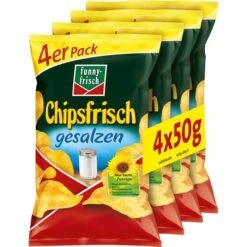 Funny-frisch Chips Chipsfrisch Gesalzen, Kartoffelchips, Je 50g, 4 Tüten