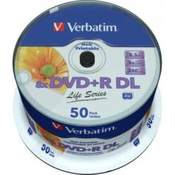 Verbatim DVD 97693, 8,5GB, Double Layer, DVD+R, 8-fach, Bedruckbar, Gespindelt, 50 Stück