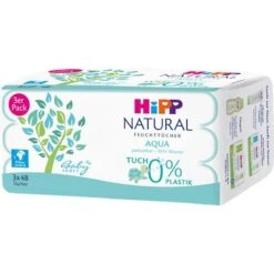 HiPP Feuchttücher Babysanft, 144 Tücher, Natural Aqua, Unparfümiert, Je 48 Stück, 3 Pack