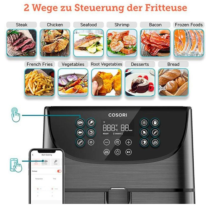 Cosori Fritteuse Smart WiFi XXL, CS158-AF-RXB, 1700 W, Heißluftfritteuse, Mit App, Für 5,5 Liter 6 Cosori Fritteuse Smart WiFi XXL, CS158-AF-RXB, 1700 W, Heißluftfritteuse, Mit App, Für 5,5 Liter – Bild 6